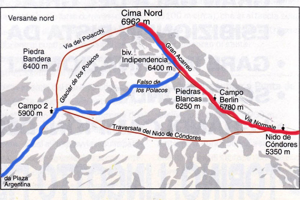 main routes on Aconcagua Peak