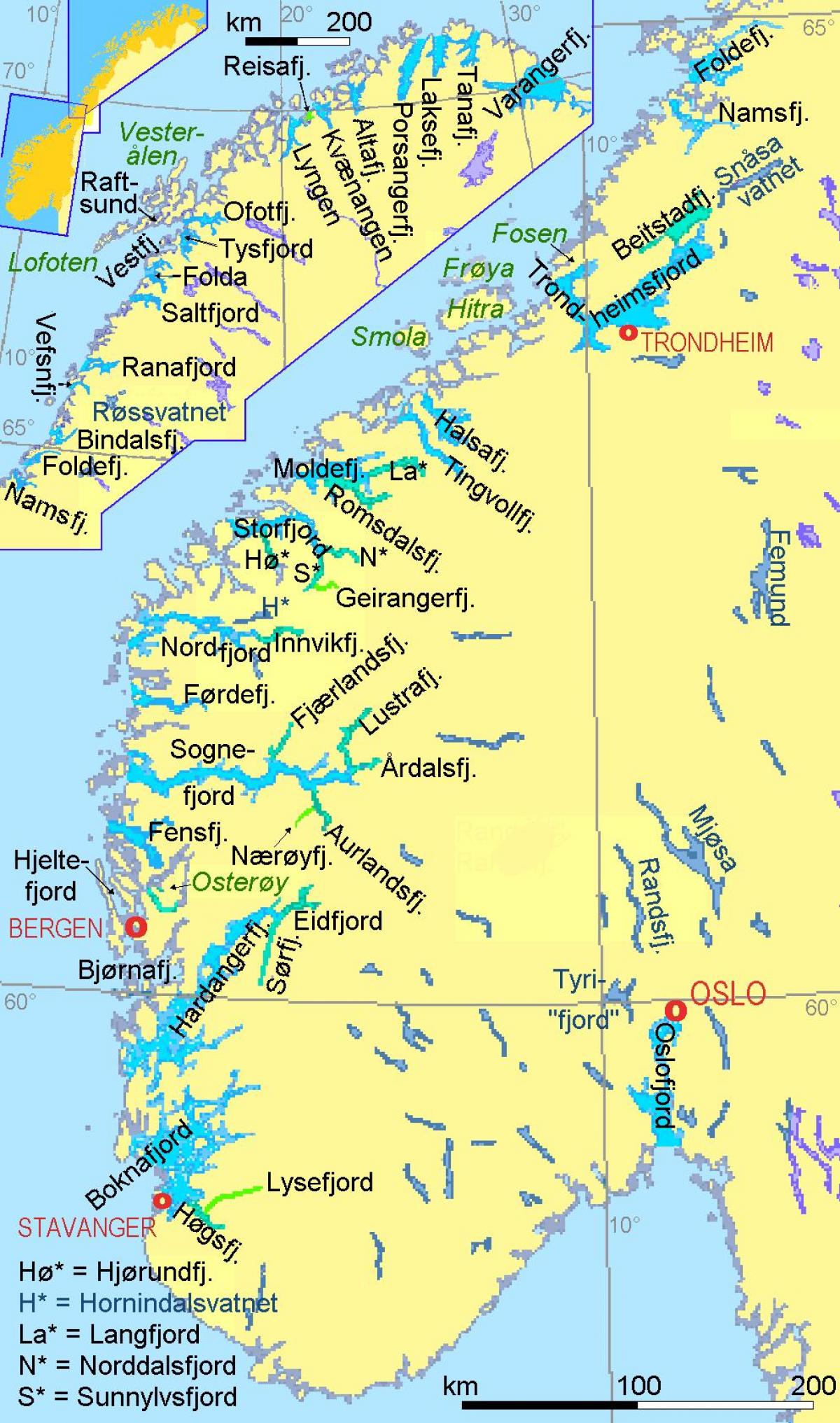 Bản đồ phân bố vịnh hẹp Na Uy