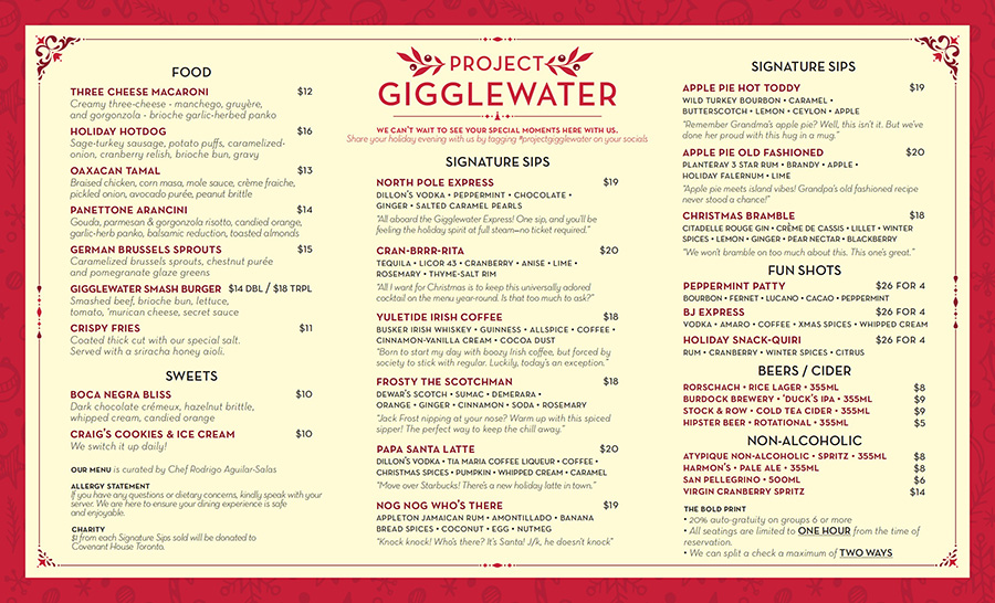 XMAS Menu in Project Gigglewater