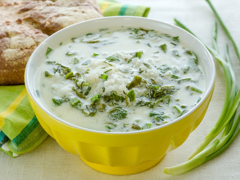 Azerbaijani Dovga - sour milk soup with herbs