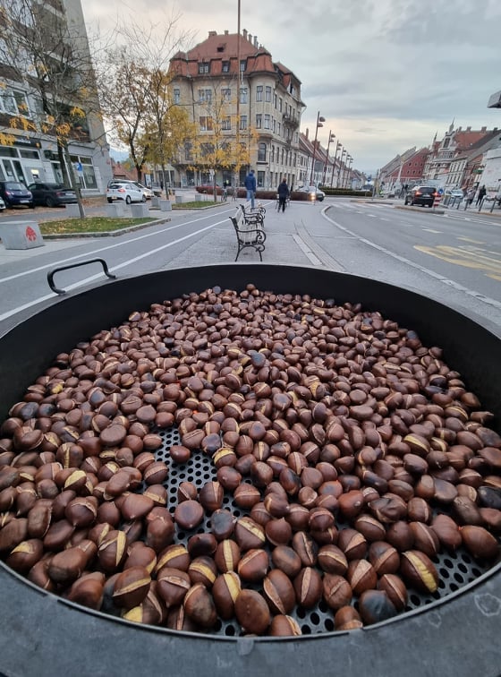 In Slovenia, one of the most popular fall treats are chestnuts (roasted or cooked). 